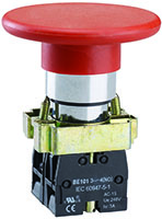 Pulsador sin iluminación momentáneo con cabezal tipo hongo de 60 mm de diámetro, color rojo, 2 contactos NA, serie Ex9PBR