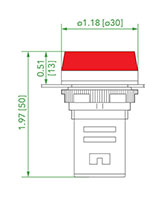 Ex9IL1 Series Compacted Red Flat Lampshade 6 Volt (V) Voltage and 22 Millimeter (mm) Light-Emitting Diode (LED) Indicator Light (Ex9IL1A4) - Dimensions