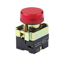 Ex9PBV6 Series Illuminated Red Indicator Light 6 Volt (V) Alternating Current (AC)/Direct Current (DC) Light Emitting Diode (LED) Lamp Voltage and 22 Millimeter (mm) Pushbutton (Ex9PBV64A)