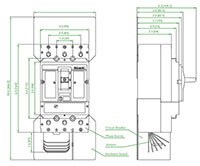 Interruptores automáticos de caja moldeada de conexión B, 3 polos, serie M1PVS - Dimensiones