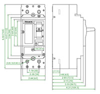 Interruptor automático de caja moldeada de conexión a barras colectoras, corriente nominal 15 A, térmica ajustable y magnética fija, serie Ex9 - M1S (M1S15T22) - Dimensiones
