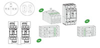 Interruptores automáticos de caja moldeada de conexión A/B/C/D, 3 polos, serie M1PVS - Pueden alimentarse de manera inversa (posiciones de montaje)